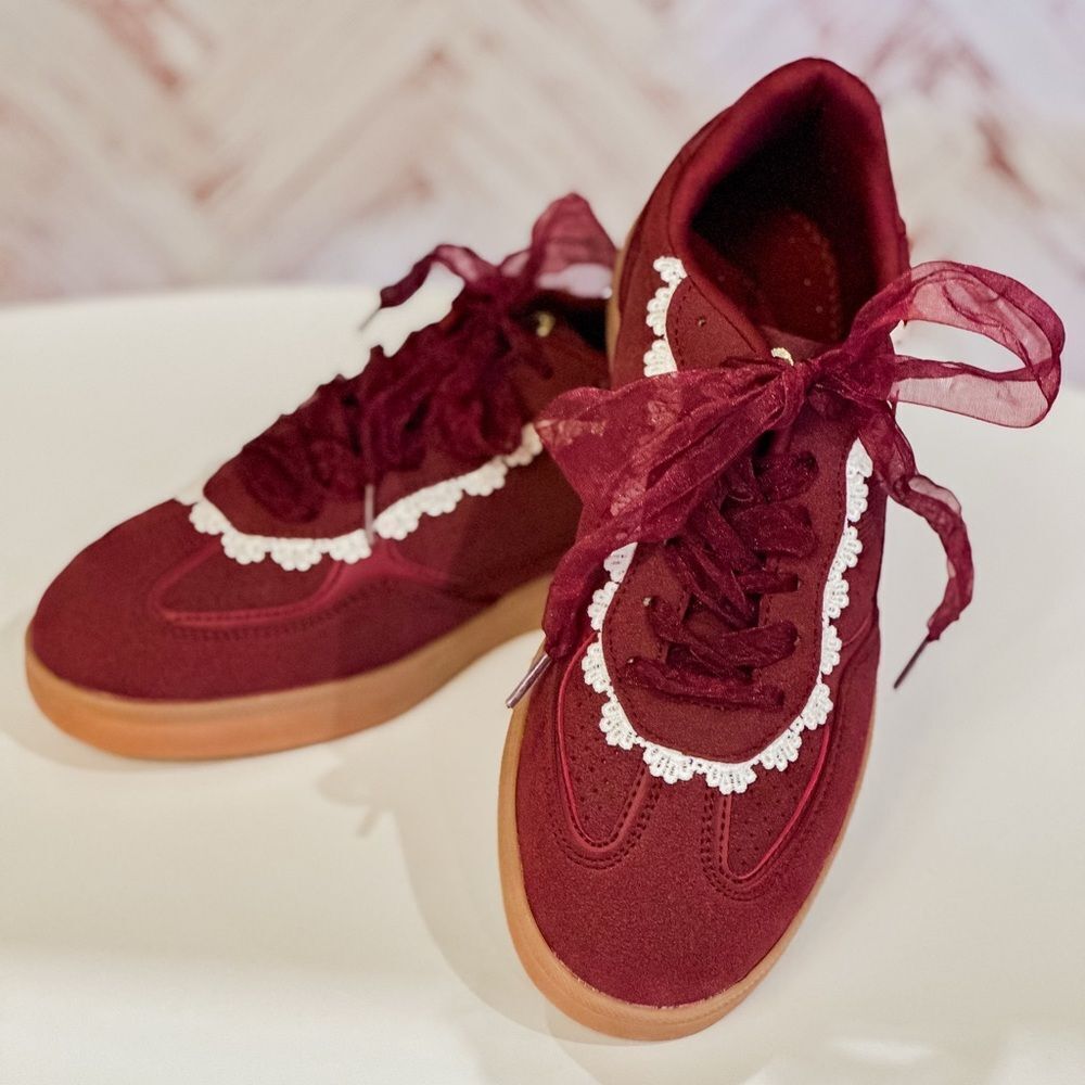 Burgundy Suede and Lace Boutique Sneakers